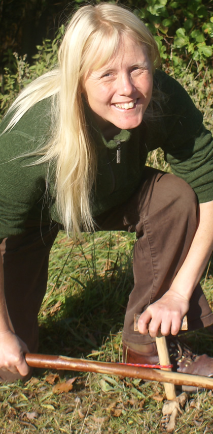 Annette Stickler making fire by friction